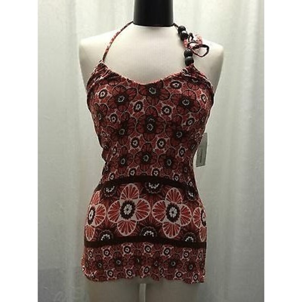Envi Women's Top Red Brown Floral Print Halter Top Blouse Size XS NWT